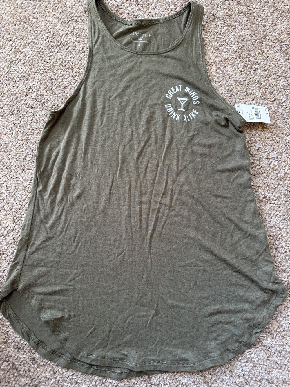 Zoe + Liv Olive Green Graphic Muscle Tank